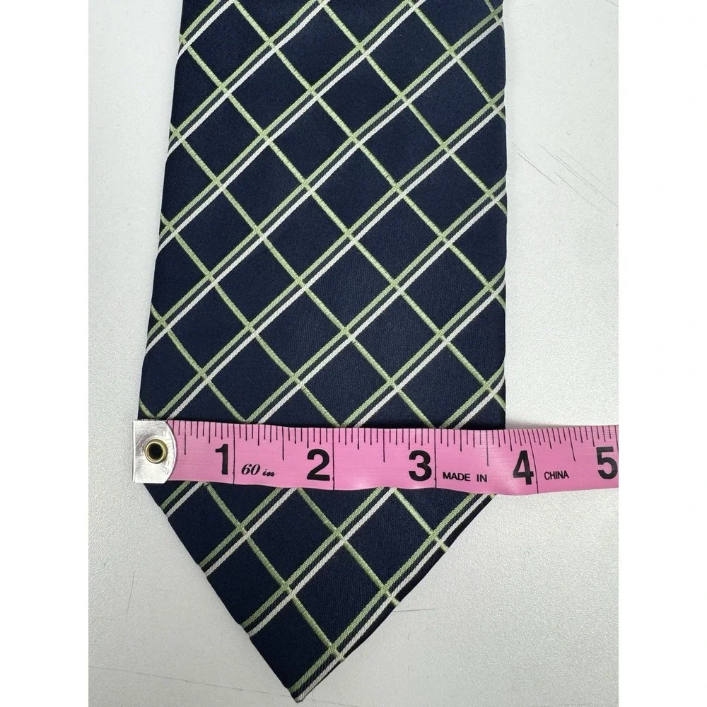Vtg Y2K Pierre Cardin 100%‎ Silk Tie Navy Green Plaid Classic Necktie